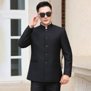 Alternative view of Stand-up Collar Black Long-sleeved Gown
