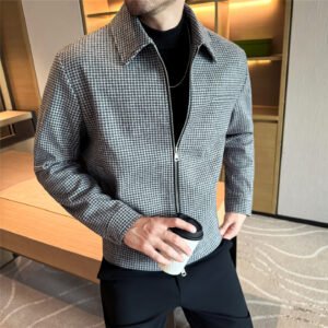 Fashionable Houndstooth Men's Wool Jacket