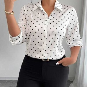 Alternative view of Women's Long-sleeve Polka-dot Slim-fit Lapel Blouse
