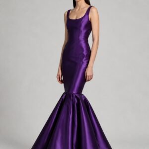 Deep Purple Satin Scoop-Neck Sleeveless Mermaid Evening Gown
