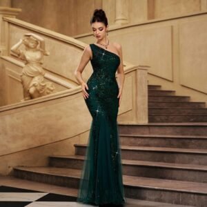 Alternative view of One-Shoulder Sequin Mermaid Evening Gown