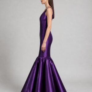 Alternative view of Deep Purple Satin Scoop-Neck Sleeveless Mermaid Evening Gown