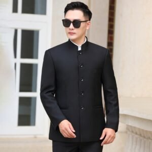 Stand-up Collar Black Long-sleeved Gown